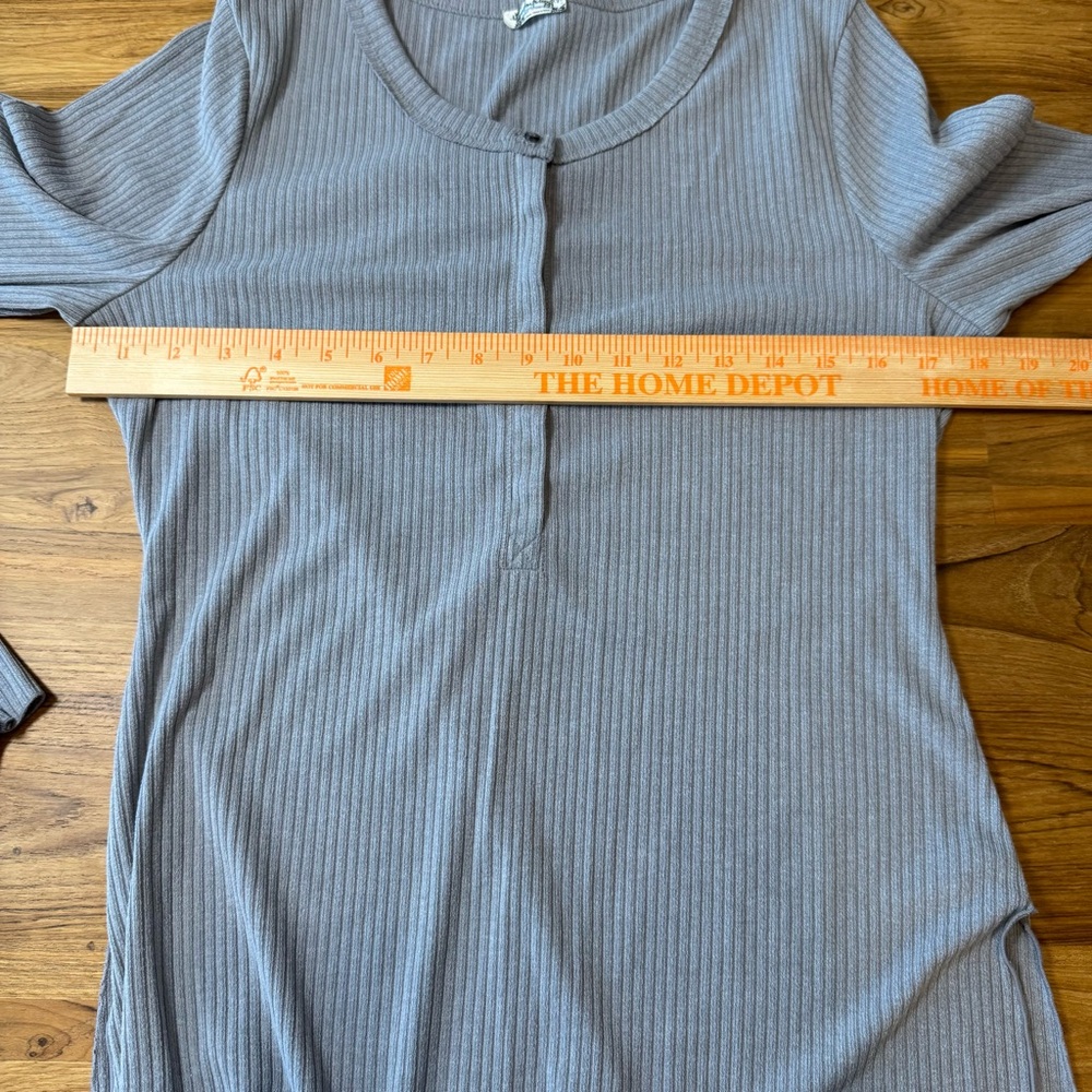 Free People Nightgown Women’s Large Intimately Long Sleeve Grey Ribbed Slits - Picture 10 of 10